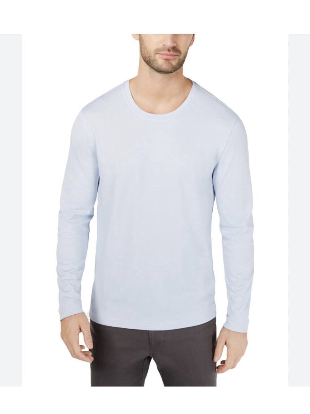 Tasso Elba Long Sleeve Crew Neck T Shirt Supima Cotton Soft Blue Size Medium